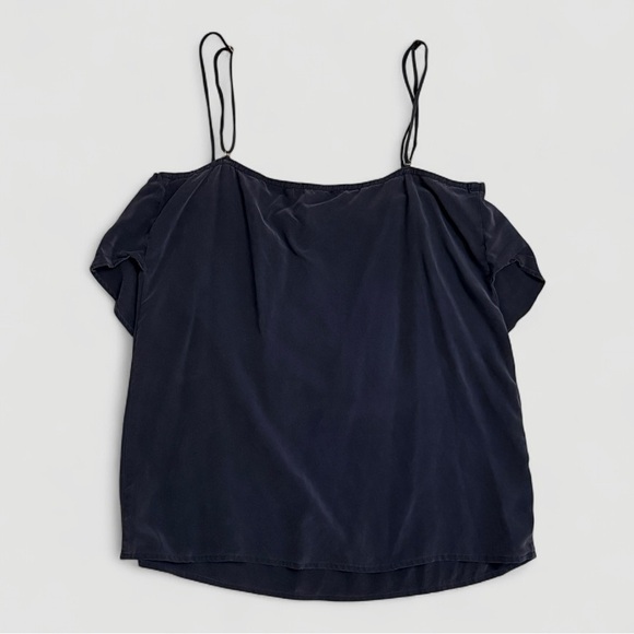Amour Vert 100% Silk Navy Ruffle Cami Top | Size S - Picture 2 of 5